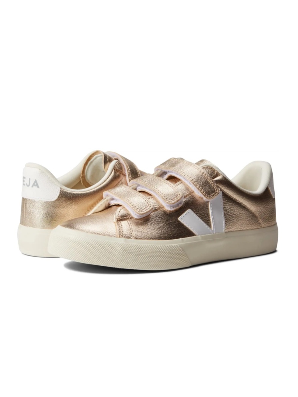 Veja Women’s Metallic Rose Gold Velcro Sneakers with White